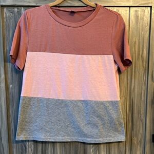 SHEIN Colorblock Tee - Mauve, Light Pink, Gray